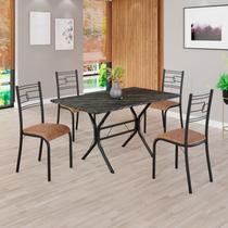 Conjunto Sala de Jantar Mesa Retangular 120x75cm Tampo Pedra Ardósia Indiana 4 Cadeiras Paraty