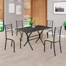 Conjunto Sala de Jantar Mesa Retangular 120x75cm Tampo Pedra Ardósia Indiana 4 Cadeiras Paraty