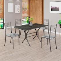 Conjunto Sala de Jantar Mesa Retangular 120x75cm Tampo Pedra Ardósia Indiana 4 Cadeiras Paraty