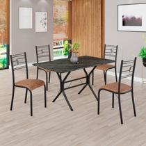 Conjunto Sala de Jantar Mesa Retangular 120x75cm Tampo Pedra Ardósia Indiana 4 Cadeiras Paraty Preto/C. Marrom/Fosco