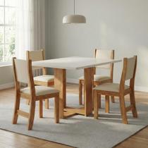 Conjunto Sala de Jantar Mesa Retangular 120x80cm 4 Cadeiras Estofadas Bege Conjunto Sala de Jantar Mesa Retangular 120x80cm 4 Cadeiras Estofadas Bege