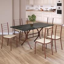 Conjunto Sala de Jantar Mesa Retangular 140x75cm Tampo Ardósia Indiana 6 Cadeiras Rio Marrom/Creme Conjunto Sala de Jantar Mesa Retangular 140x75cm Tampo Ardósia Indiana 6 Cadeiras Rio Marrom/Creme
