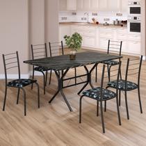 Conjunto Sala de Jantar Mesa Retangular 140x75cm Tampo Ardósia Indiana 6 Cadeiras Rio