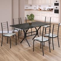 Conjunto Sala de Jantar Mesa Retangular 140x75cm Tampo Ardósia Indiana 6 Cadeiras Rio