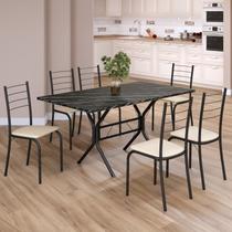 Conjunto Sala de Jantar Mesa Retangular 140x75cm Tampo Ardósia Indiana 6 Cadeiras Rio Conjunto Sala de Jantar Mesa Retangular 140x75cm Tampo Ardósia Indiana 6 Cadeiras Rio
