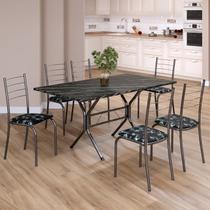 Conjunto Sala de Jantar Mesa Retangular 140x75cm Tampo Ardósia Indiana 6 Cadeiras Rio