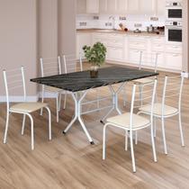 Conjunto Sala de Jantar Mesa Retangular 140x75cm Tampo Ardósia Indiana 6 Cadeiras Rio
