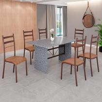 Conjunto Sala de Jantar Mesa Retangular 140x75cm Tampo Granito Ocre 6 Cadeiras Marselha