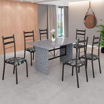 Conjunto Sala de Jantar Mesa Retangular 140x75cm Tampo Granito Ocre 6 Cadeiras Marselha