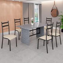 Conjunto Sala de Jantar Mesa Retangular 140x75cm Tampo Granito Ocre 6 Cadeiras Marselha