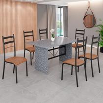 Conjunto Sala de Jantar Mesa Retangular 140x75cm Tampo Granito Ocre 6 Cadeiras Marselha Preto/C. Marrom/Fosco