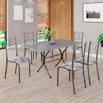 Conjunto Sala de Jantar Mesa Retangular 140x75cm Tampo Granito Ocre 6 Cadeiras Paraty