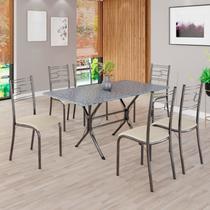 Conjunto Sala de Jantar Mesa Retangular 140x75cm Tampo Granito Ocre 6 Cadeiras Paraty