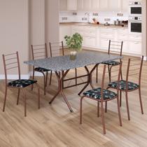 Conjunto Sala de Jantar Mesa Retangular 140x75cm Tampo Granito Ocre 6 Cadeiras Rio Conjunto Sala de Jantar Mesa Retangular 140x75cm Tampo Granito Ocre 6 Cadeiras Rio