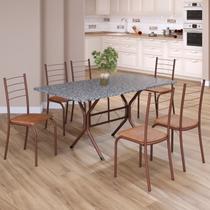 Conjunto Sala de Jantar Mesa Retangular 140x75cm Tampo Granito Ocre 6 Cadeiras Rio Conjunto Sala de Jantar Mesa Retangular 140x75cm Tampo Granito Ocre 6 Cadeiras Rio