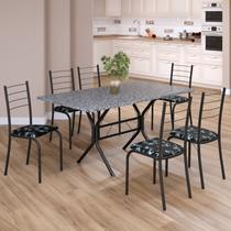 Conjunto Sala de Jantar Mesa Retangular 140x75cm Tampo Granito Ocre 6 Cadeiras Rio Conjunto Sala de Jantar Mesa Retangular 140x75cm Tampo Granito Ocre 6 Cadeiras Rio