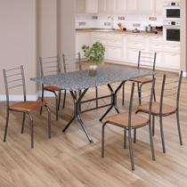 Conjunto Sala de Jantar Mesa Retangular 140x75cm Tampo Granito Ocre 6 Cadeiras Rio