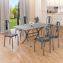 Conjunto Sala de Jantar Mesa Retangular 140x75cm Tampo Granito Topázio 6 Cadeiras Linda Yescasa