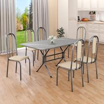 Conjunto Sala de Jantar Mesa Retangular 140x75cm Tampo Granito Topázio 6 Cadeiras Linda Yescasa Conjunto Sala de Jantar Mesa Retangular 140x75cm Tampo Granito Topázio 6 Cadeiras Linda Yescasa