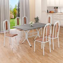 Conjunto Sala de Jantar Mesa Retangular 140x75cm Tampo Granito Topázio 6 Cadeiras Linda Yescasa