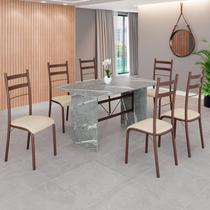 Conjunto Sala de Jantar Mesa Retangular 140x75cm Tampo Granito Topázio 6 Cadeiras Marselha