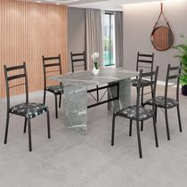 Conjunto Sala de Jantar Mesa Retangular 140x75cm Tampo Granito Topázio 6 Cadeiras Marselha Conjunto Sala de Jantar Mesa Retangular 140x75cm Tampo Granito Topázio 6 Cadeiras Marselha