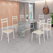 Conjunto Sala de Jantar Mesa Retangular 140x75cm Tampo Granito Topázio 6 Cadeiras Marselha