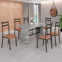 Conjunto Sala de Jantar Mesa Retangular 140x75cm Tampo Granito Topázio 6 Cadeiras Marselha Preto/C. Marrom/Fosco Conjunto Sala de Jantar Mesa Retangular 140x75cm Tampo Granito Topázio 6 Cadeiras Marselha Preto/C. Marrom/Fosco