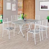 Conjunto Sala de Jantar Mesa Retangular 140x75cm Tampo Granito Topázio 6 Cadeiras Paraty Branco/Paraopeba
