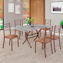 Conjunto Sala de Jantar Mesa Retangular 140x75cm Tampo Granito Topázio 6 Cadeiras Paraty Marrom Conjunto Sala de Jantar Mesa Retangular 140x75cm Tampo Granito Topázio 6 Cadeiras Paraty Marrom