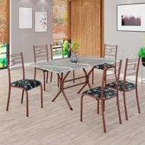 Conjunto Sala de Jantar Mesa Retangular 140x75cm Tampo Granito Topázio 6 Cadeiras Paraty Conjunto Sala de Jantar Mesa Retangular 140x75cm Tampo Granito Topázio 6 Cadeiras Paraty