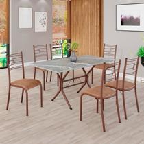 Conjunto Sala de Jantar Mesa Retangular 140x75cm Tampo Granito Topázio 6 Cadeiras Paraty