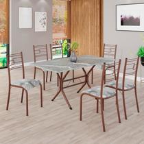 Conjunto Sala de Jantar Mesa Retangular 140x75cm Tampo Granito Topázio 6 Cadeiras Paraty