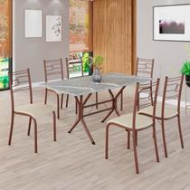 Conjunto Sala de Jantar Mesa Retangular 140x75cm Tampo Granito Topázio 6 Cadeiras Paraty