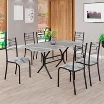 Conjunto Sala de Jantar Mesa Retangular 140x75cm Tampo Granito Topázio 6 Cadeiras Paraty