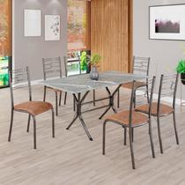 Conjunto Sala de Jantar Mesa Retangular 140x75cm Tampo Granito Topázio 6 Cadeiras Paraty Conjunto Sala de Jantar Mesa Retangular 140x75cm Tampo Granito Topázio 6 Cadeiras Paraty
