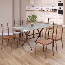 Conjunto Sala de Jantar Mesa Retangular 140x75cm Tampo Granito Topázio 6 Cadeiras Rio - Móveis Teixeira