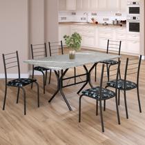 Conjunto Sala de Jantar Mesa Retangular 140x75cm Tampo Granito Topázio 6 Cadeiras Rio Conjunto Sala de Jantar Mesa Retangular 140x75cm Tampo Granito Topázio 6 Cadeiras Rio