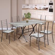 Conjunto Sala de Jantar Mesa Retangular 140x75cm Tampo Granito Topázio 6 Cadeiras Rio Conjunto Sala de Jantar Mesa Retangular 140x75cm Tampo Granito Topázio 6 Cadeiras Rio