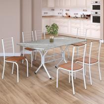 Conjunto Sala de Jantar Mesa Retangular 140x75cm Tampo Granito Topázio 6 Cadeiras Rio