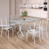 Conjunto Sala de Jantar Mesa Retangular 140x75cm Tampo Granito Topázio 6 Cadeiras Rio Conjunto Sala de Jantar Mesa Retangular 140x75cm Tampo Granito Topázio 6 Cadeiras Rio