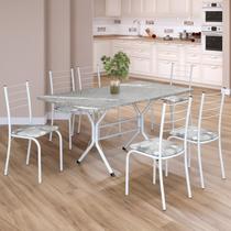 Conjunto Sala de Jantar Mesa Retangular 140x75cm Tampo Granito Topázio 6 Cadeiras Rio Conjunto Sala de Jantar Mesa Retangular 140x75cm Tampo Granito Topázio 6 Cadeiras Rio