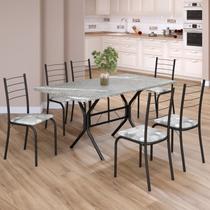 Conjunto Sala de Jantar Mesa Retangular 140x75cm Tampo Granito Topázio 6 Cadeiras Rio Preto/Paraopeba/Fosco