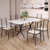 Conjunto Sala de Jantar Mesa Retangular 140x75cm Tampo Madeira Mdp 6 Cadeiras Rio