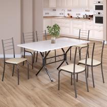 Conjunto Sala de Jantar Mesa Retangular 140x75cm Tampo Madeira MDP 6 Cadeiras Rio Prata/Creme/Mart Conjunto Sala de Jantar Mesa Retangular 140x75cm Tampo Madeira MDP 6 Cadeiras Rio Prata/Creme/Mart