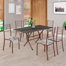 Conjunto Sala de Jantar Mesa Retangular 140x75cm Tampo Madeira Mdp Ardósia Indiana 6 Cadeiras Paraty