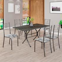 Conjunto Sala de Jantar Mesa Retangular 140x75cm Tampo Madeira Mdp Ardósia Indiana 6 Cadeiras Paraty