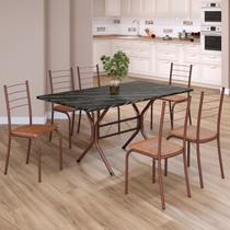 Conjunto Sala de Jantar Mesa Retangular 140x75cm Tampo Madeira MDP Indiana 6 Cadeiras Rio Marrom/C. Conjunto Sala de Jantar Mesa Retangular 140x75cm Tampo Madeira MDP Indiana 6 Cadeiras Rio Marrom/C.
