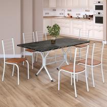 Conjunto Sala de Jantar Mesa Retangular 140x75cm Tampo Madeira Mdp Indiana 6 Cadeiras Rio