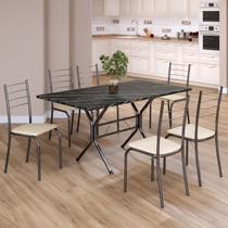 Conjunto Sala de Jantar Mesa Retangular 140x75cm Tampo Madeira MDP Indiana 6 Cadeiras Rio Prata/Creme/Mart Conjunto Sala de Jantar Mesa Retangular 140x75cm Tampo Madeira MDP Indiana 6 Cadeiras Rio Prata/Creme/Mart
